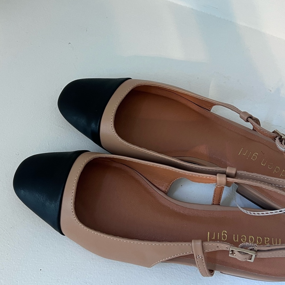 NEW. Madden Girl Slingback Tan/black Flats